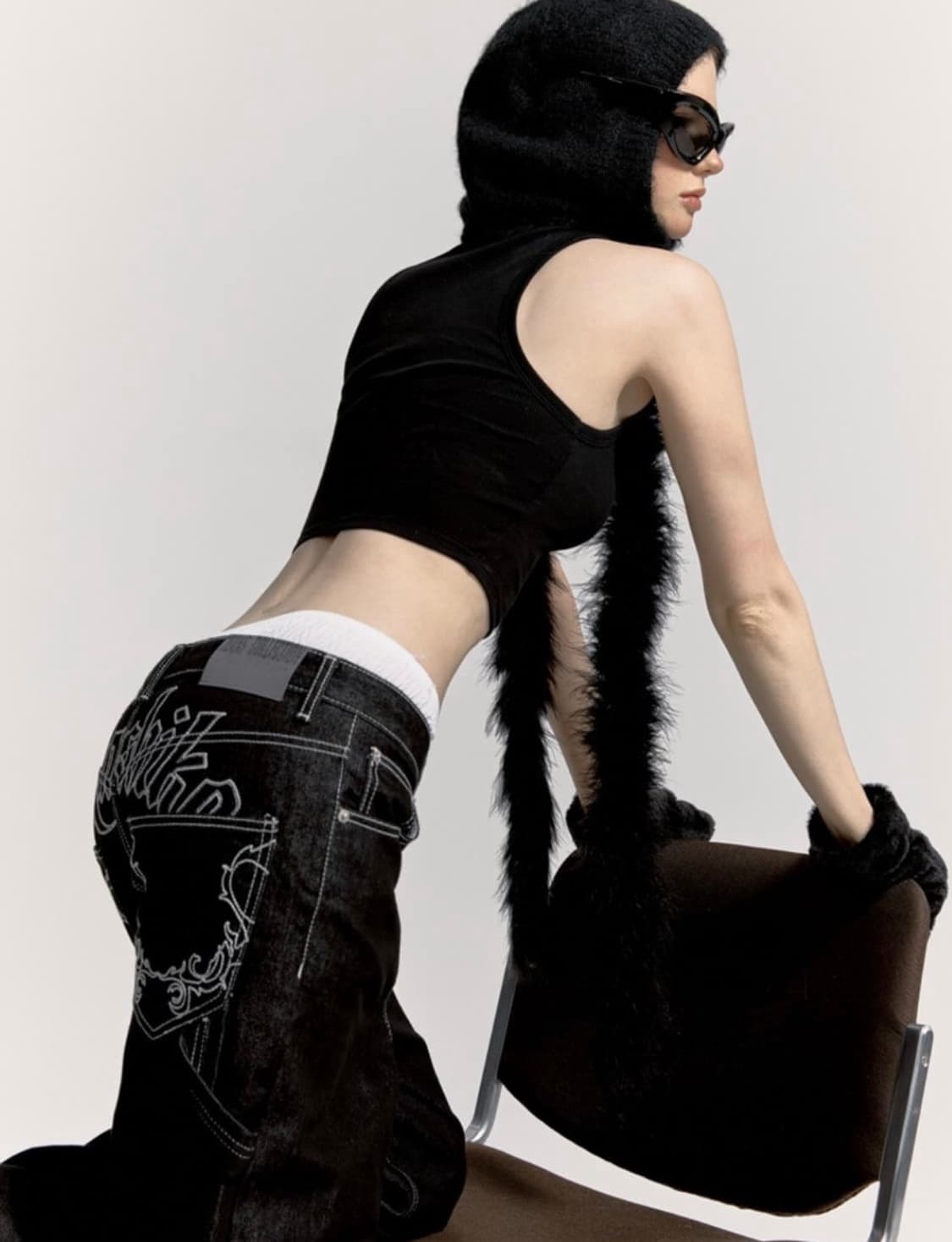 카시코 kashiko 엠브로이드 데님 팬츠 블랙 S 상품이미지3