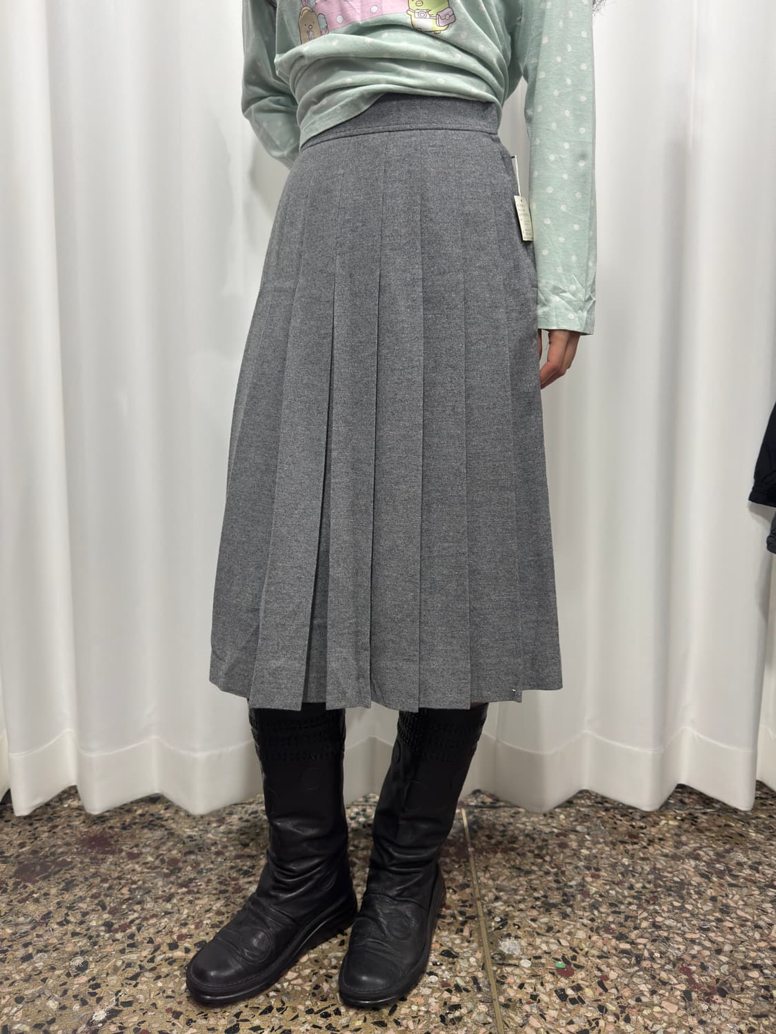 oxford gray wool pleats skirt 상품이미지3