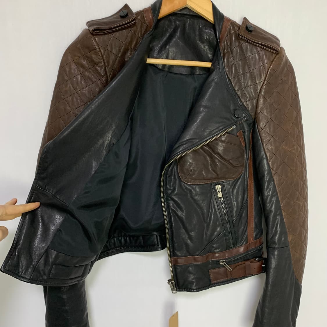 시스템 여성 배색 레더 라이더 자켓 양가죽 빈티지 상품이미지5