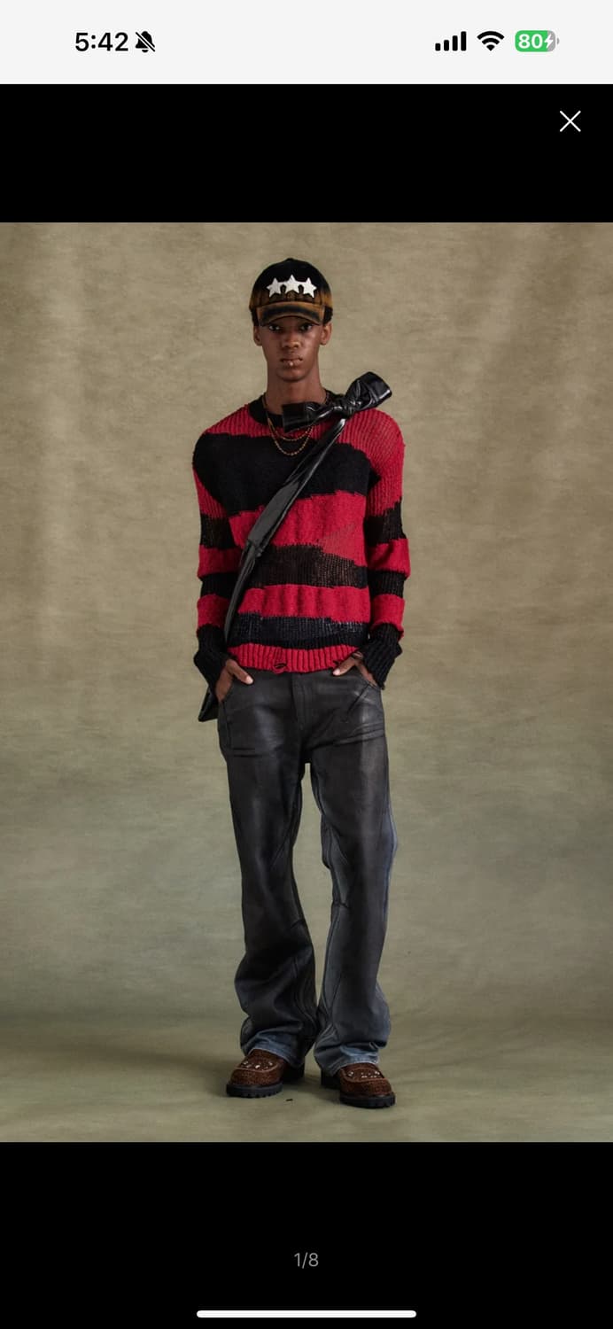 (구매,M) 앤더슨벨 블랙 레드 크루넥 스트라이프 니트 S or M 상품이미지1