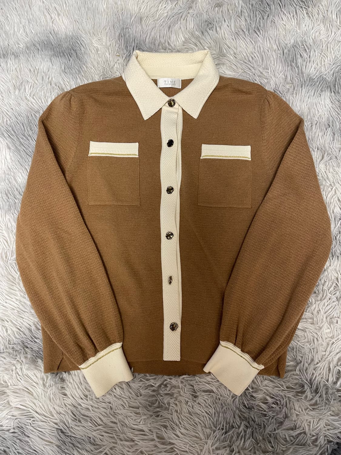 TIME 타임 더한섬 브라운 카라 니트 캐시미어100 가디건 상품이미지1