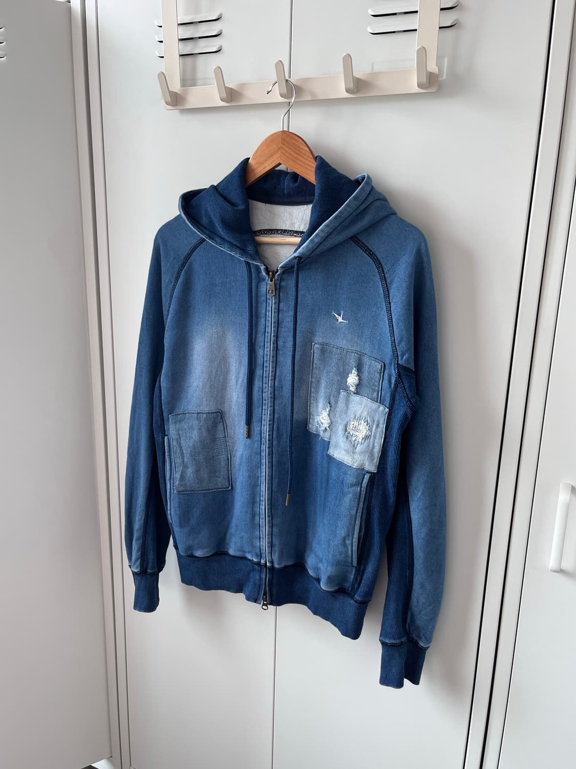 Vintage 데미지 패치 데님 후드집업  상품이미지1