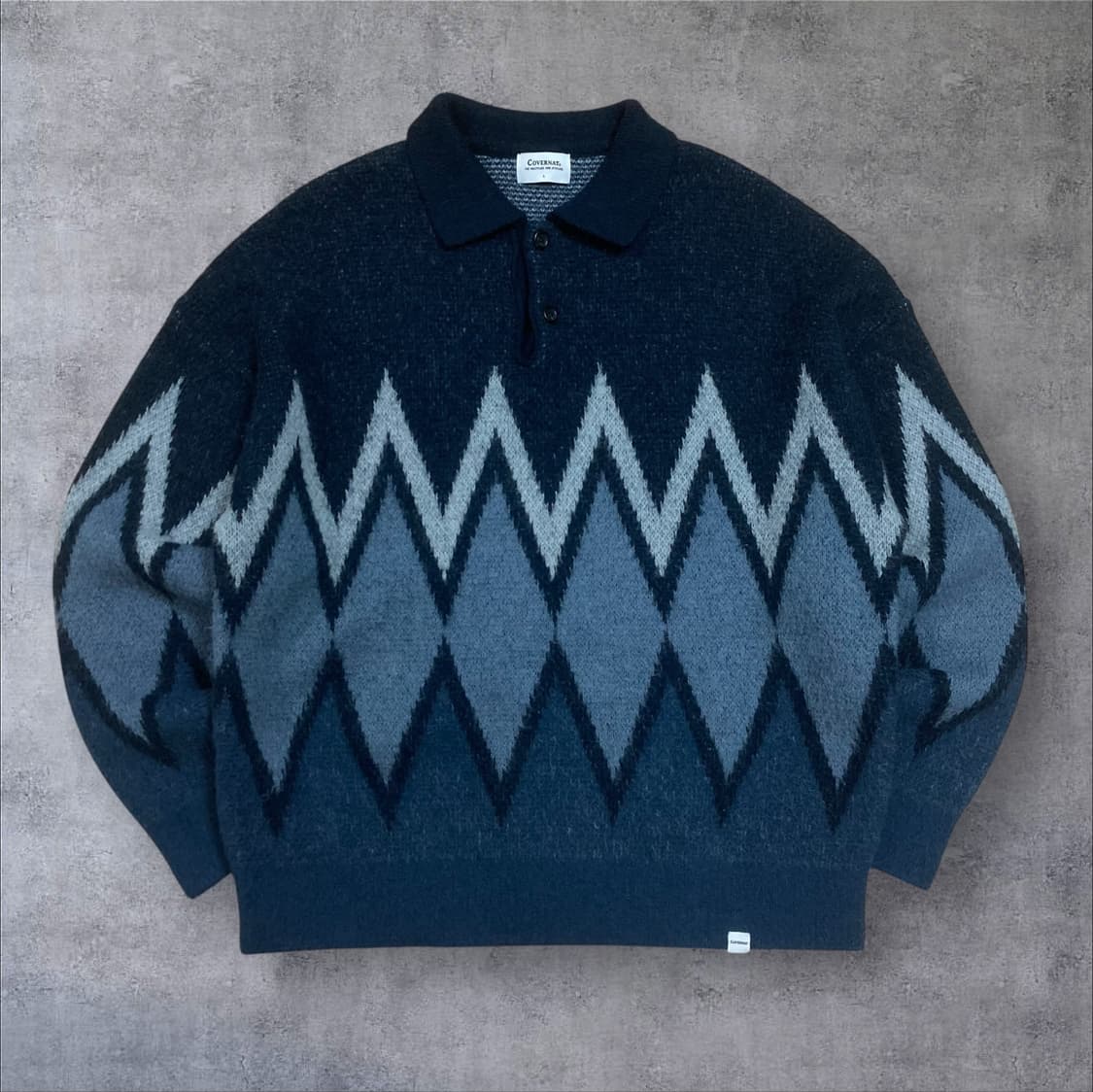 커버낫 네이비 컬러 아가일 모헤어 카라 니트 상품이미지1