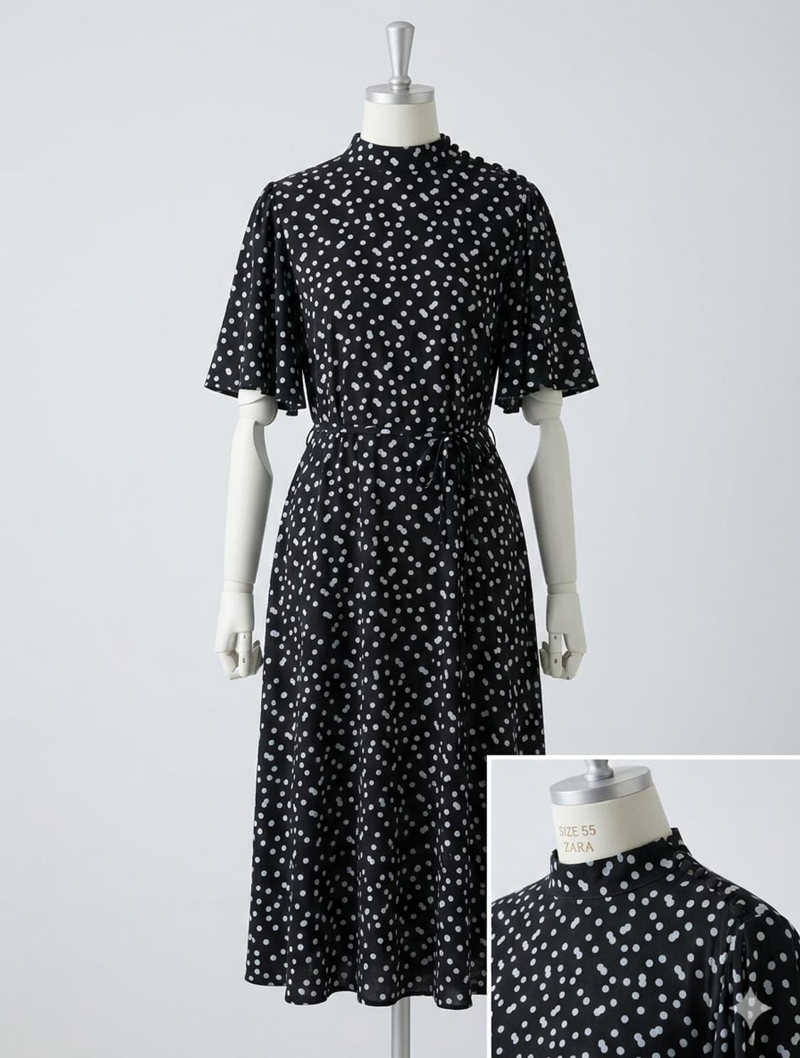 자라 ZARA 도트 패턴 하이넥 반팔 미디원피스 55 상품이미지1