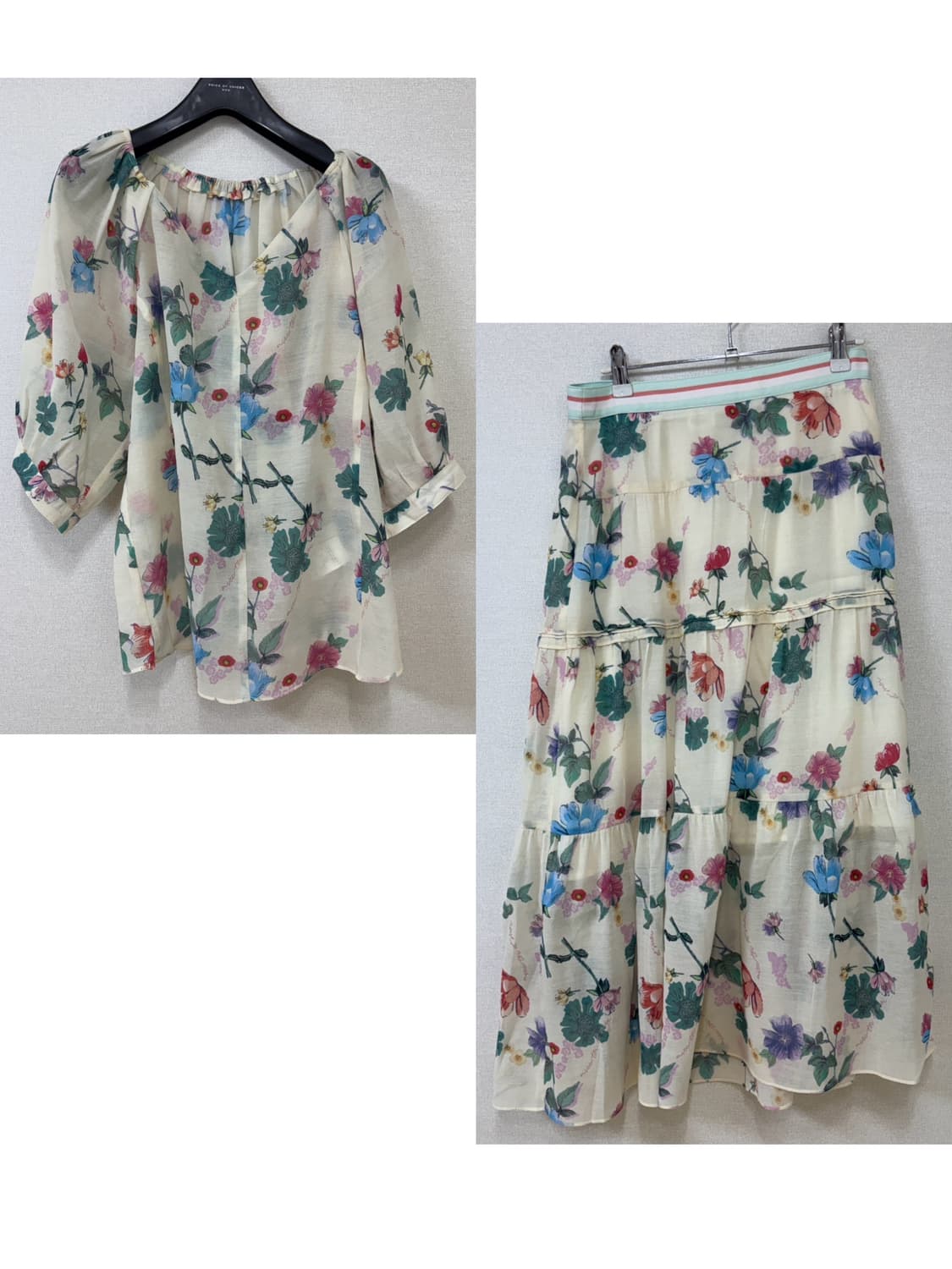 DEWL 듀엘 플라워 블라우스, 스커트 투피스 세트 상품이미지1