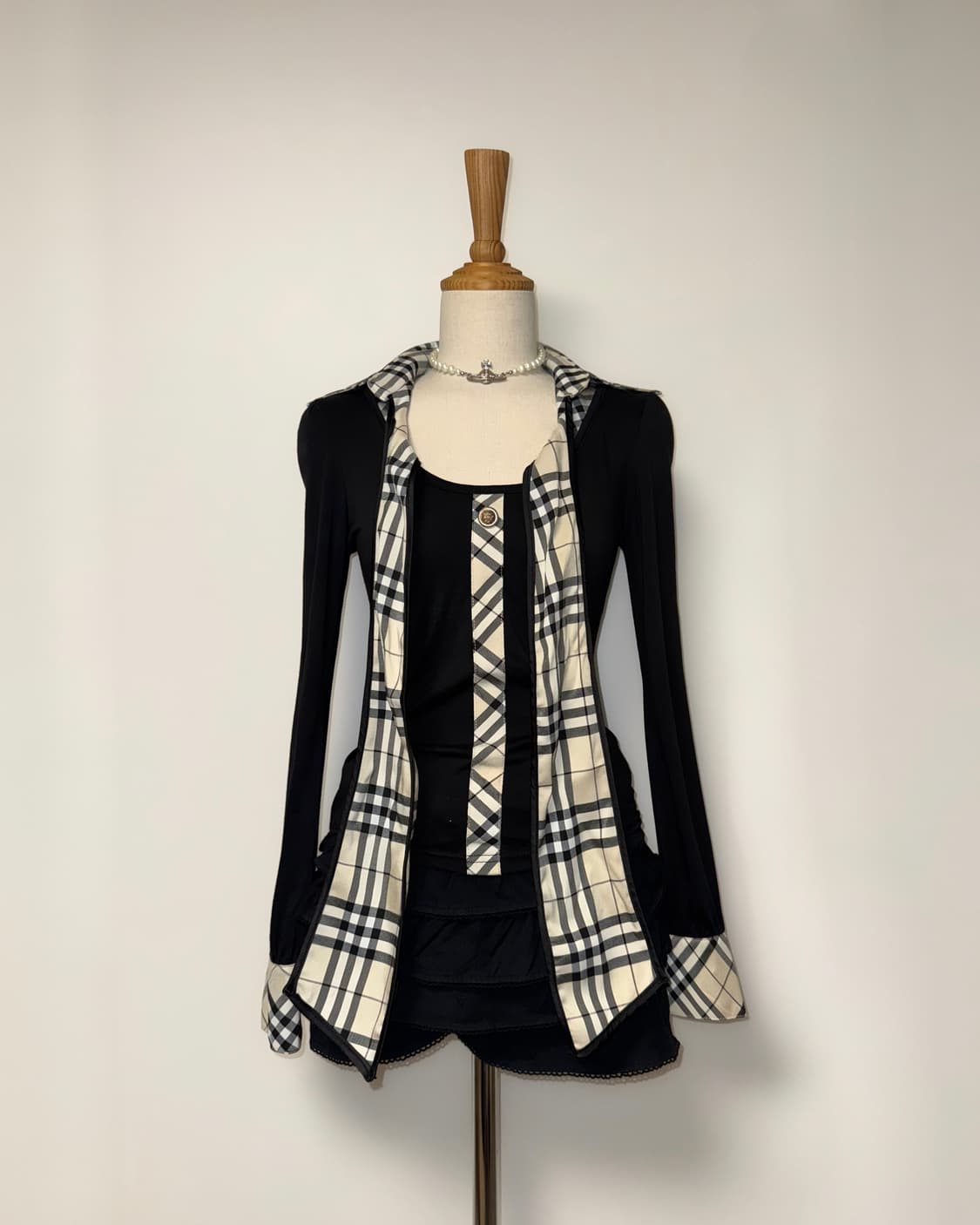 *레어* 핑크믹스 갸루 리본 체크 롱슬리브 상품이미지6