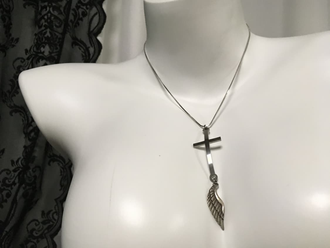 Vintage 십자가 크로스 날개 팬던트 실버 뱀줄 네크리스 목걸이 상품이미지4