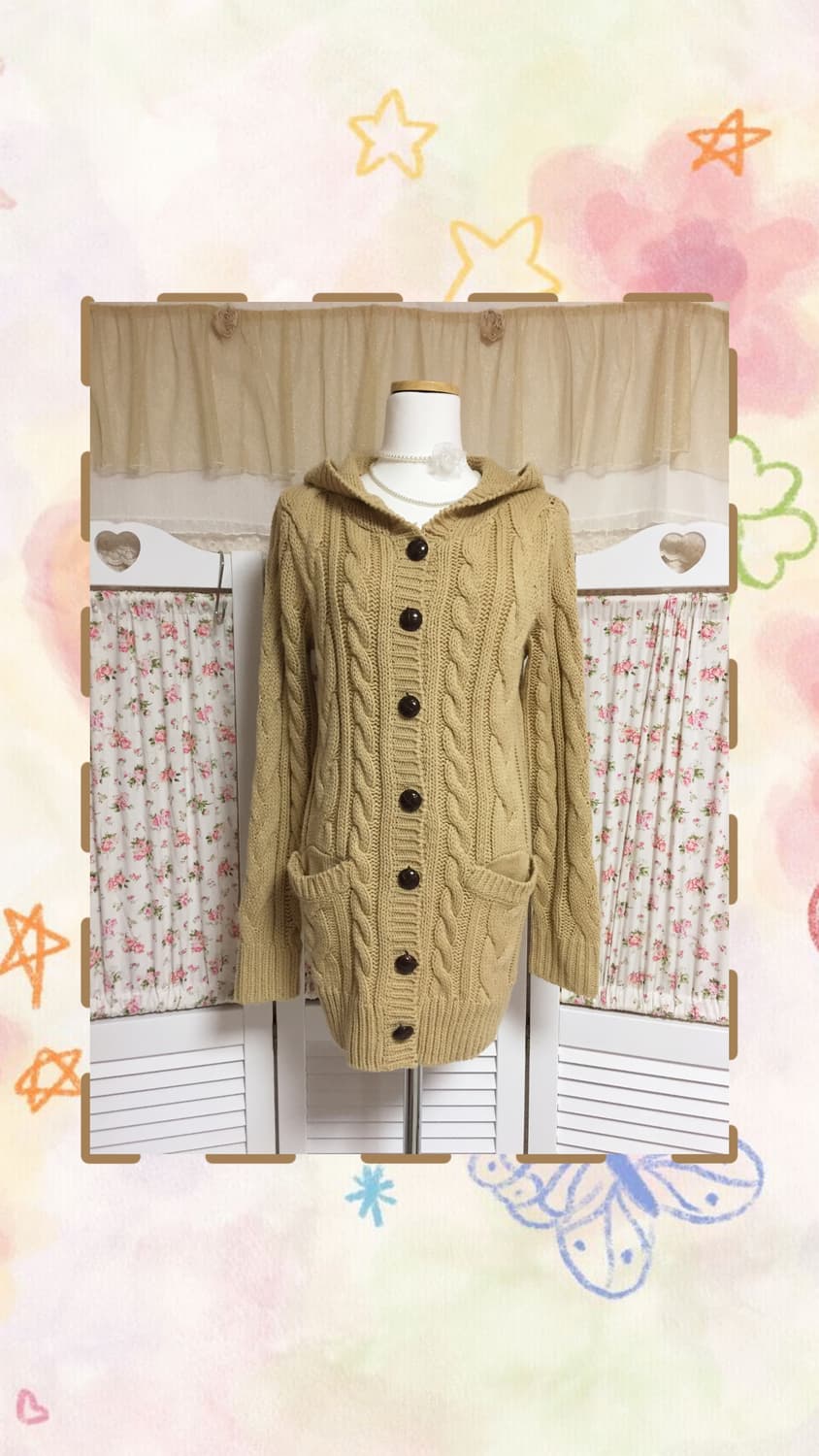 빈티지 잉그니 메론빵단추 후드 가디건 상품이미지1