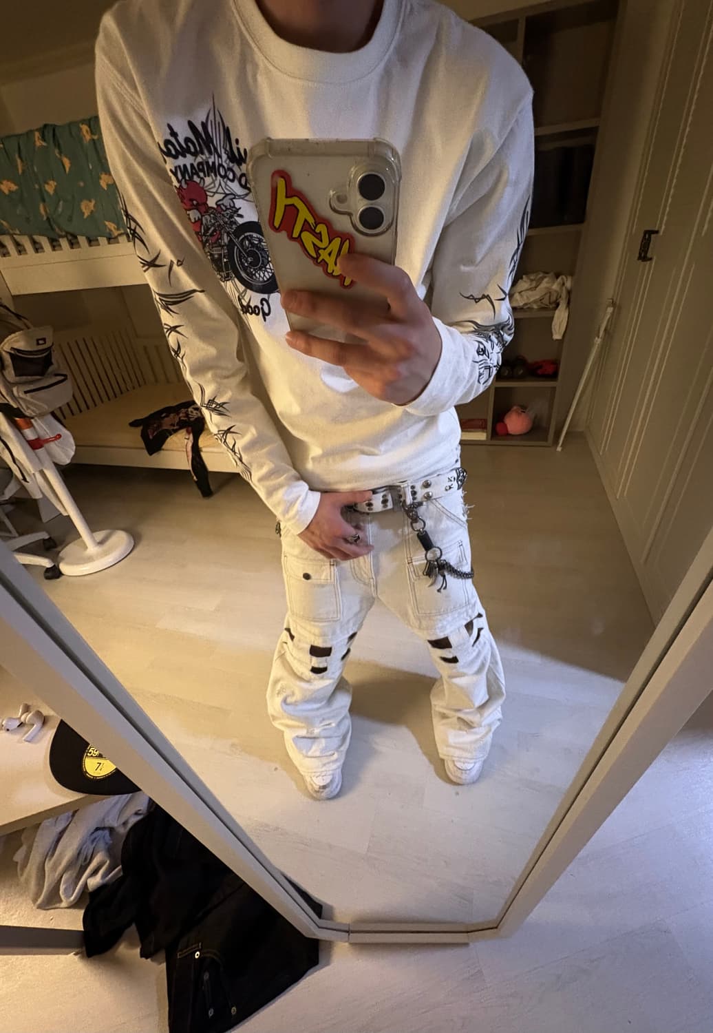 Kapital 14oz 화이트 데님 커스텀 팬츠 / 1of1 / 체인 디 상품이미지8