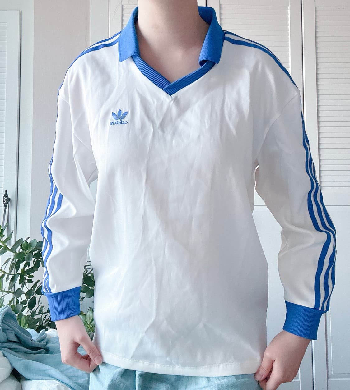아디다스 새틴 롱슬리브 M 화이트블루 상품이미지2