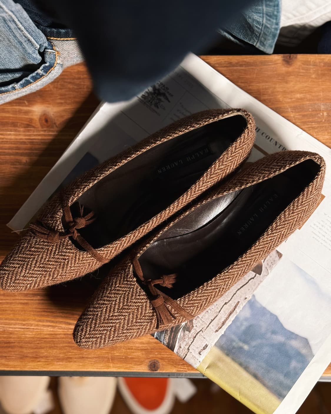 90-00‘s 폴로 랄프로렌 헤링본 트위드 테슬 플랫슈즈 6 1/2 상품이미지8