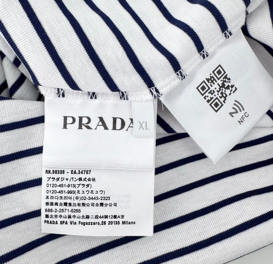 [XL] 프라다 여성 삼각로고 스트라이프 반팔 티셔츠 화이트 UJN824 상품이미지9