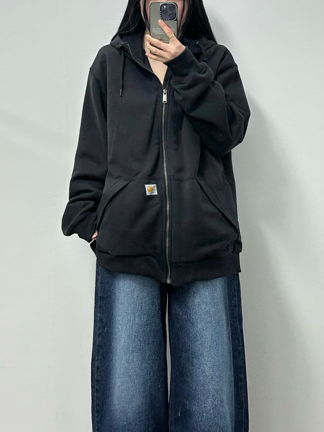 칼하트 로고 블랙 써멀 후드집업 상품이미지1