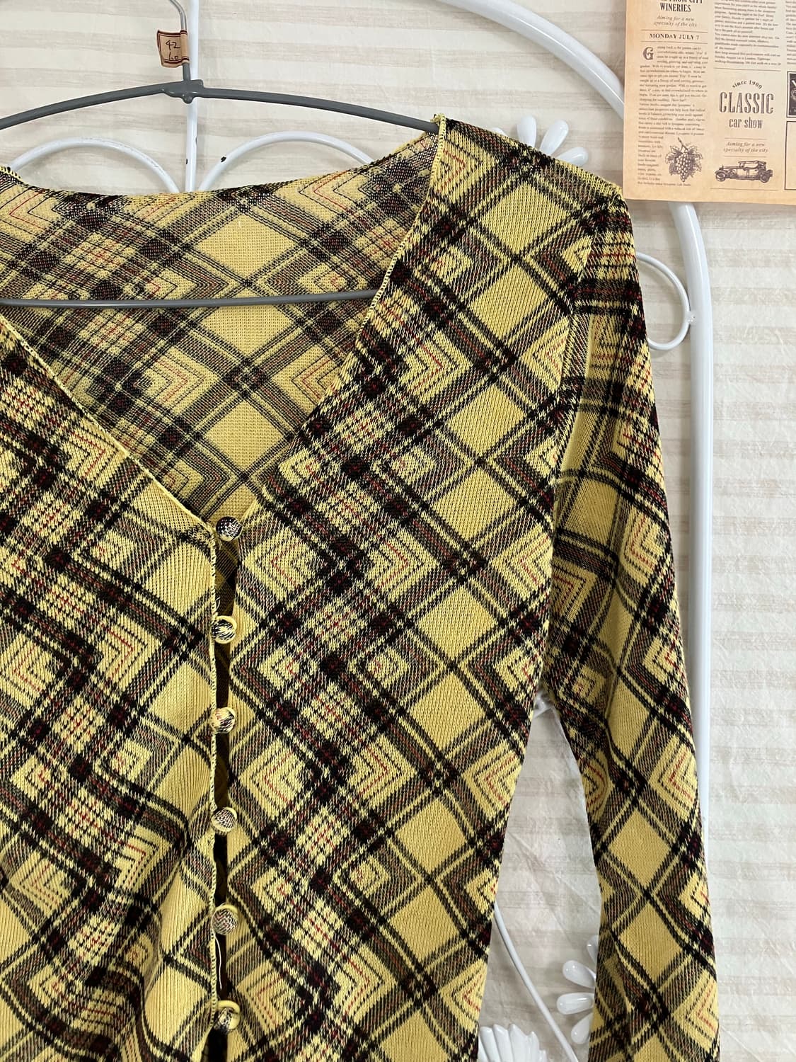 빈티지 옐로 브라운 아가일 니트 가디건 887 y2k 스트릿 모리 갸루  상품이미지4