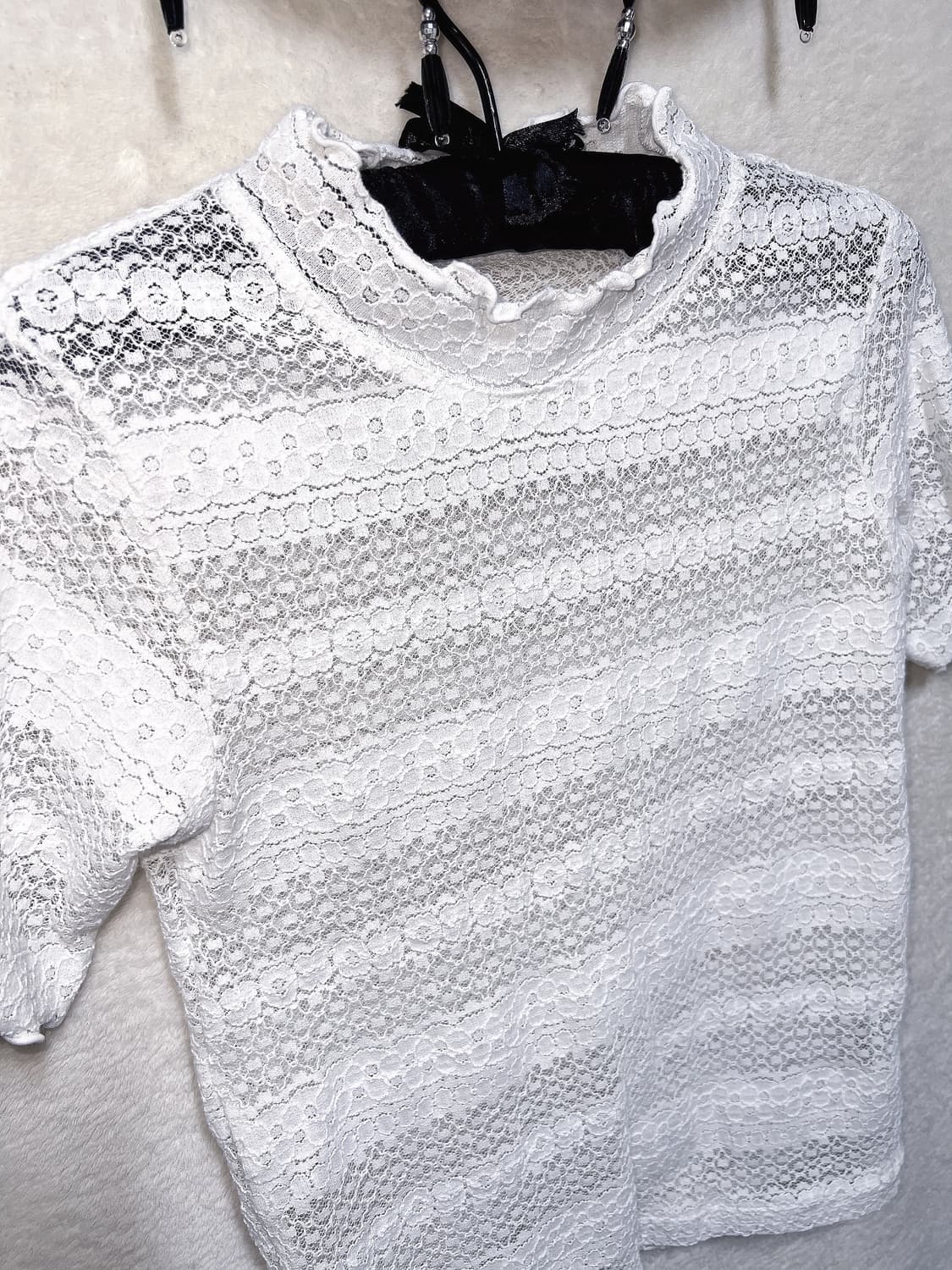 로맨틱고딕 엔젤릭 고스로리타 화이트 레이스 시스루 블라우스 로걀탑 핀터 상품이미지8