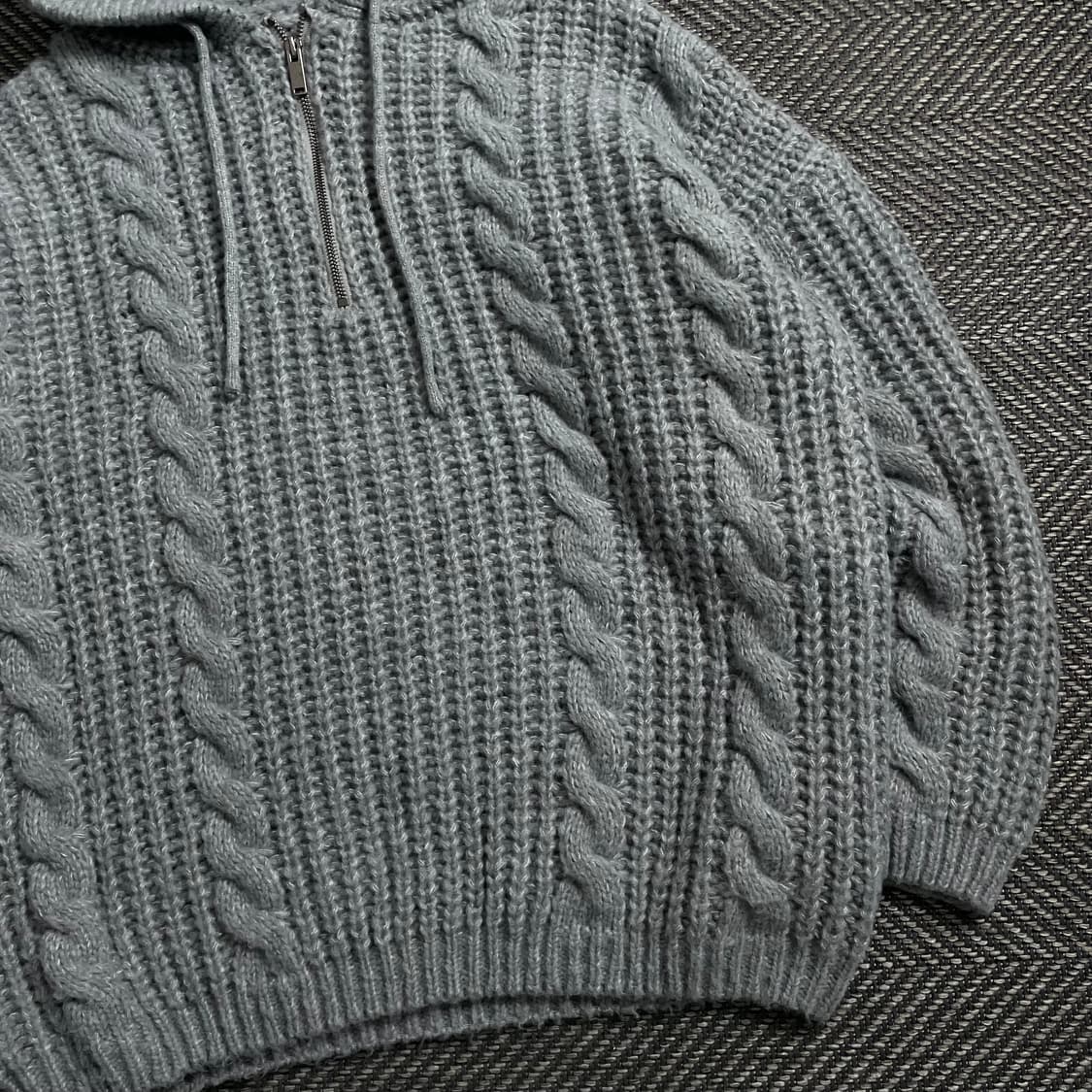 무드인사이드 꽈배기 후드 반집업 니트 그레이o 4116 상품이미지2