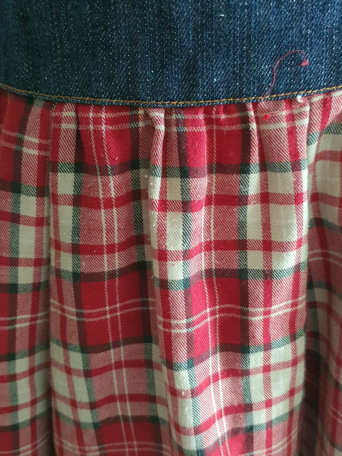 [빈티지] 체크 롱 스커트 데님 허리 치마 상품이미지4