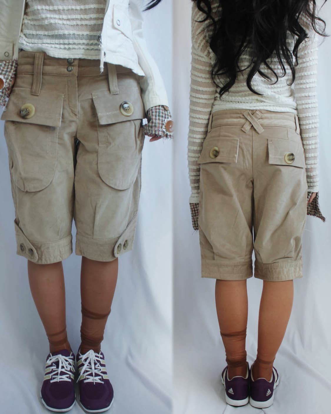 Antique semi-glossy beige capri pants 상품이미지3