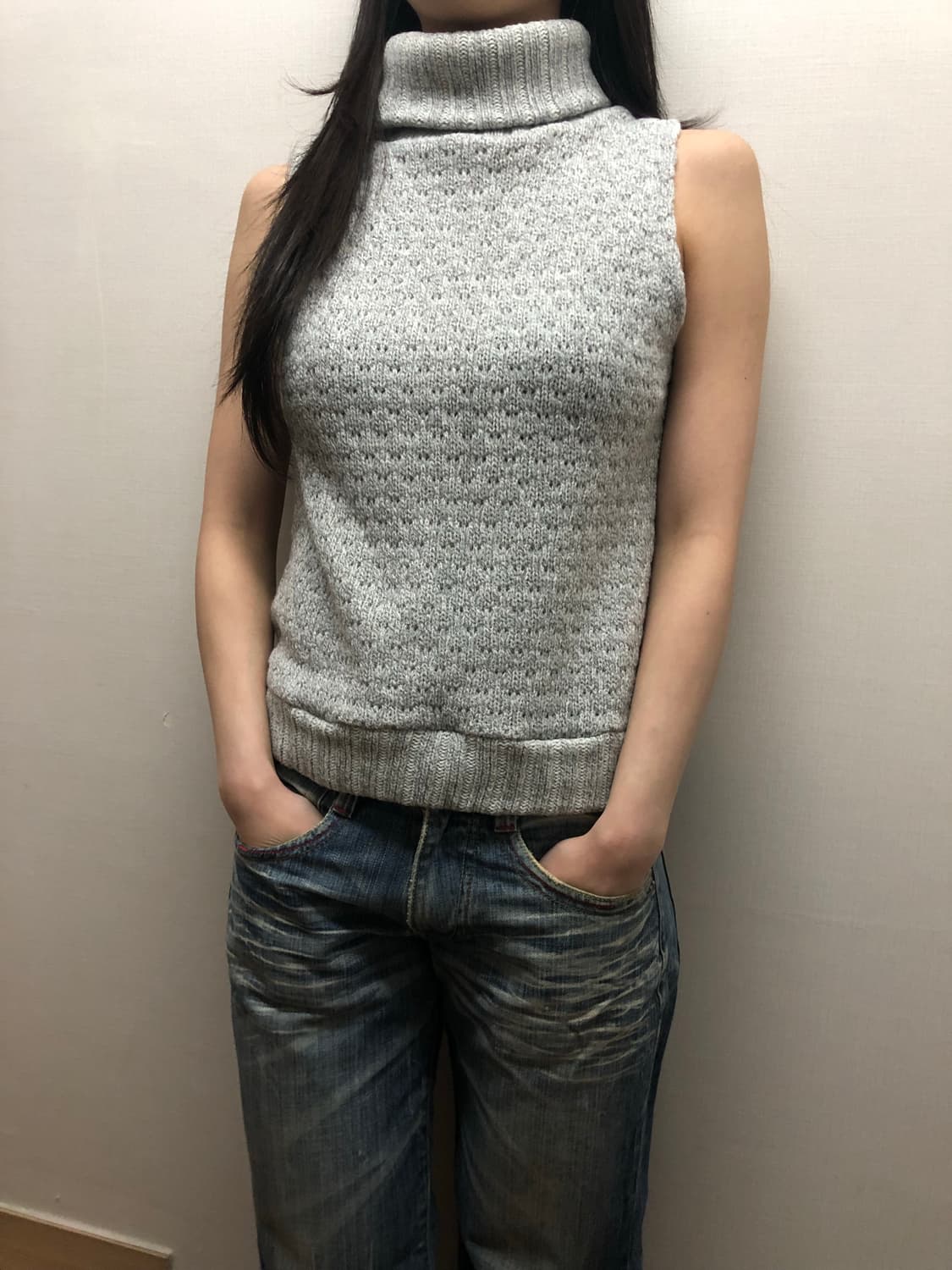 빈티지 라이트 그레이 니트 베스트 상품이미지4