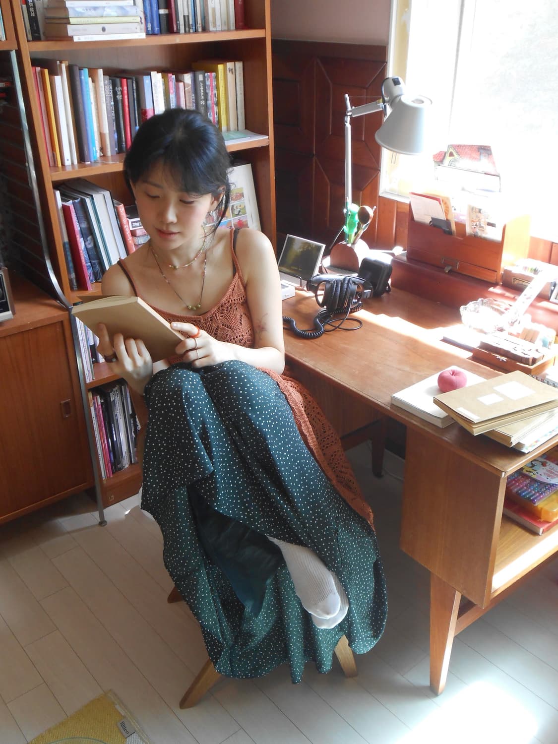 뮤트 그린 도트 플레어 스커트 상품이미지2