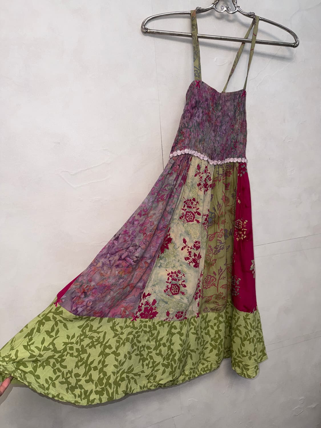 Pink green floral patchwork ops 상품이미지5
