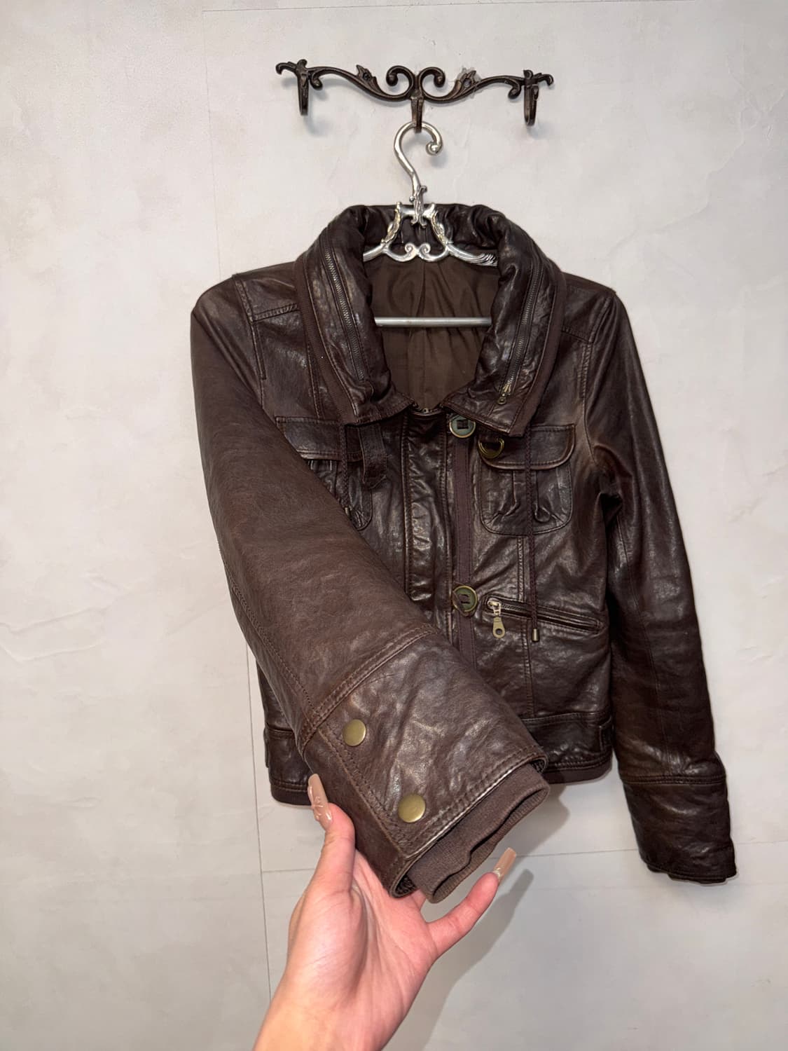 Brown lamb skin button collar jacket  상품이미지2