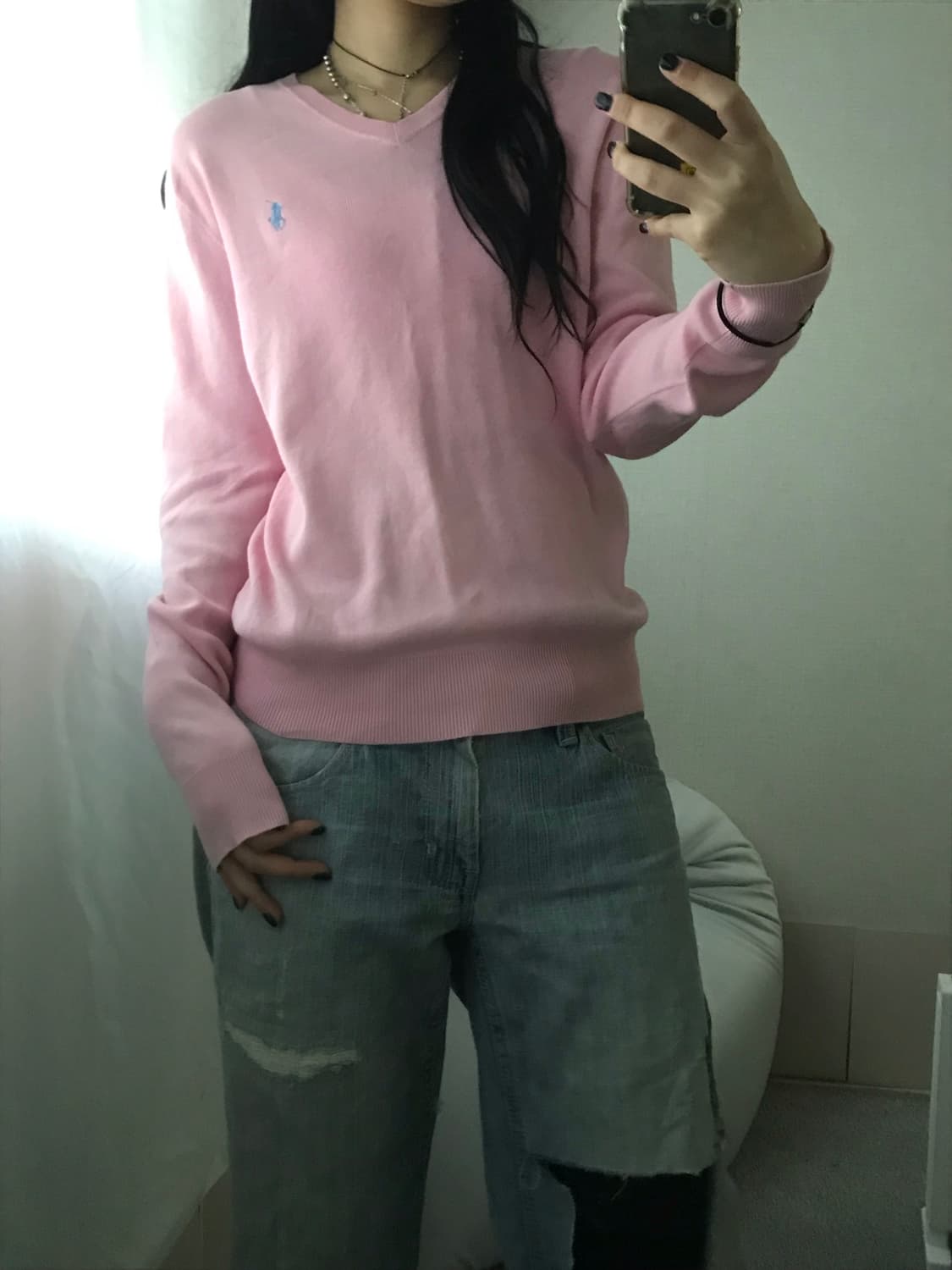 폴로 연핑크 니트 상품이미지5