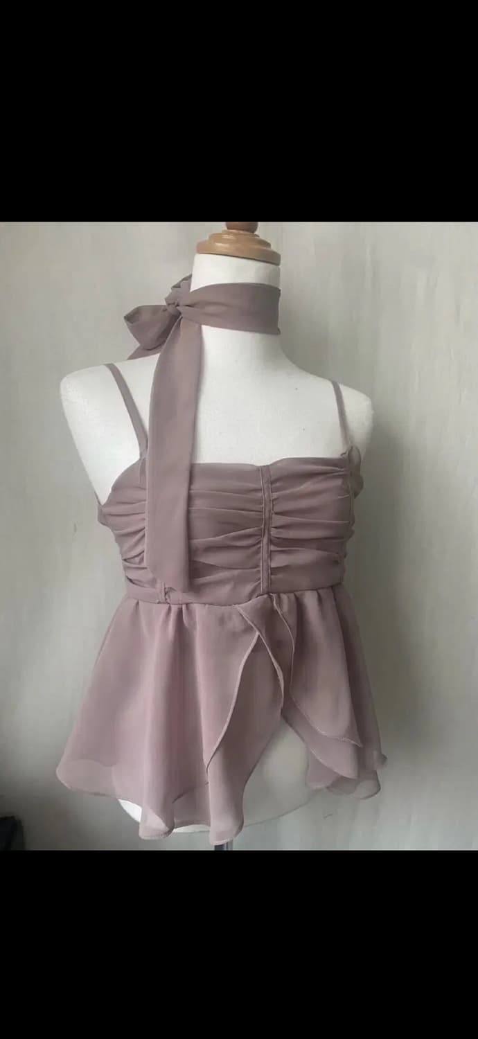 엔젤넘버555 로즈 슬리브리스 셔링 탑 M 상품이미지5