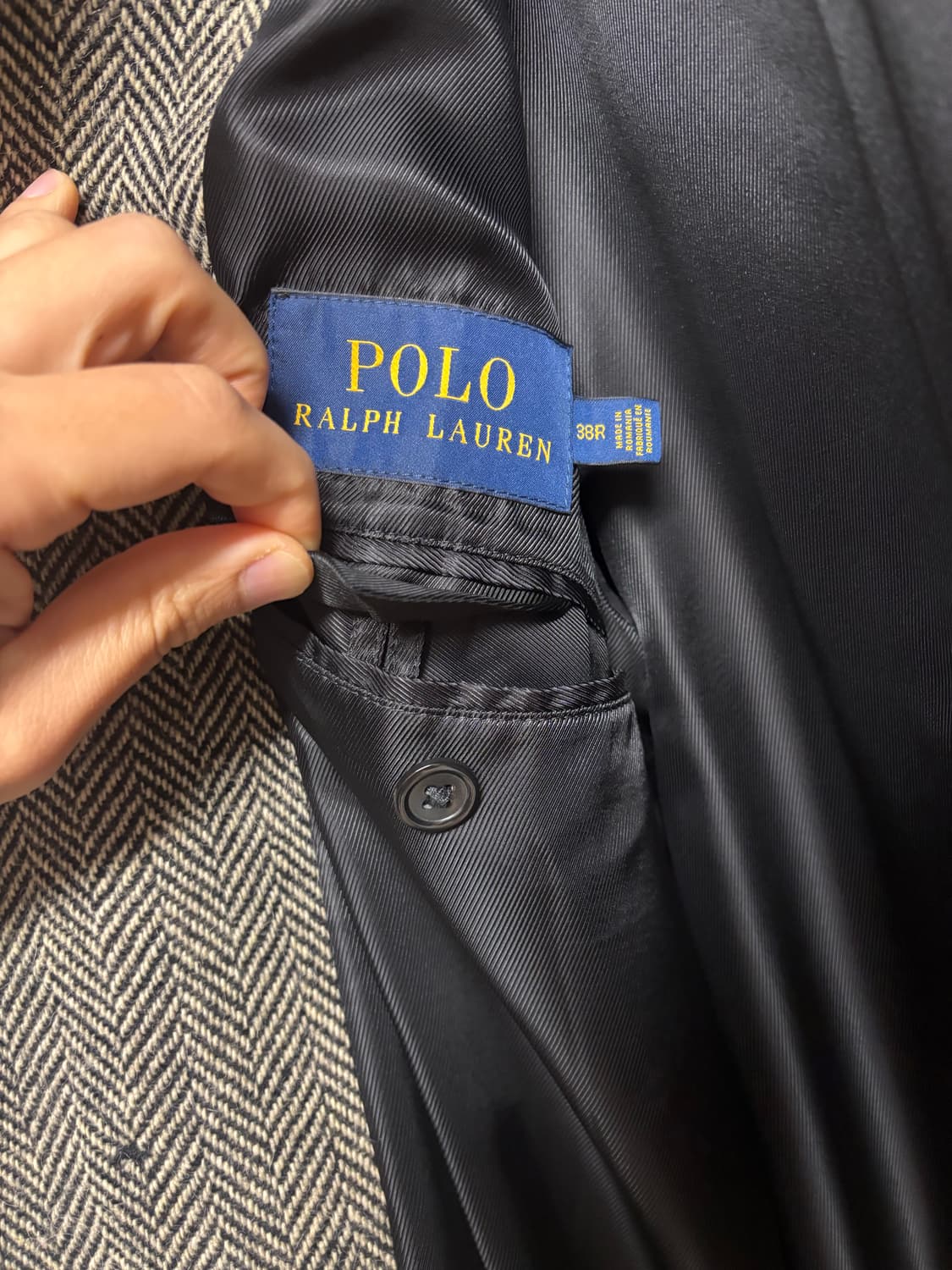 [38R] 폴로랄프로렌 헤링본 발마칸코트 블랙/크림 상품이미지6