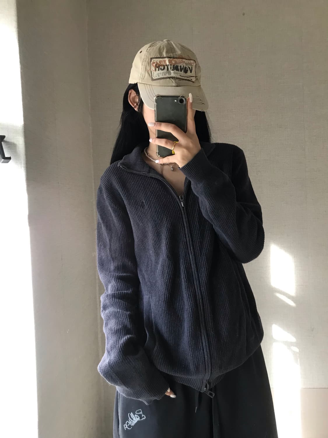 폴로 그레이 와플 니트집업 상품이미지4