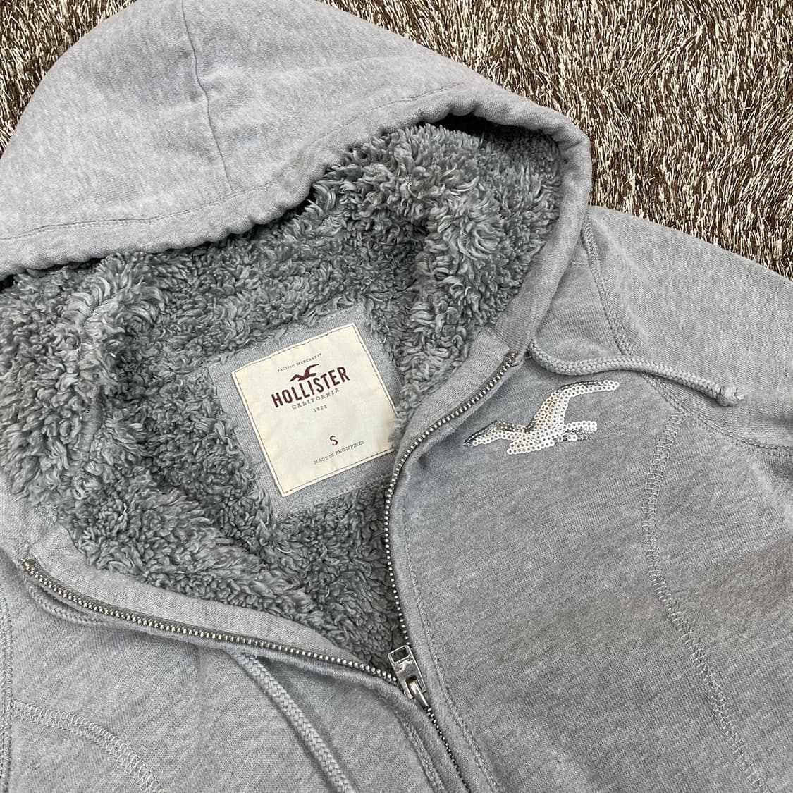 홀리스터 Hollister 그레이 양털 기모 후드집업 S 상품이미지2