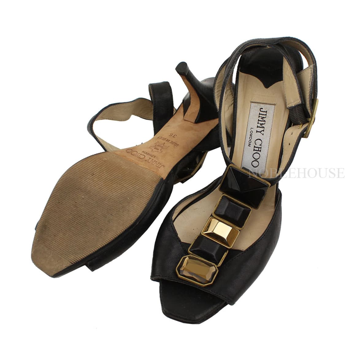 지미추 블랙 비즈&금장장식 스트랩 샌들 36 상품이미지4