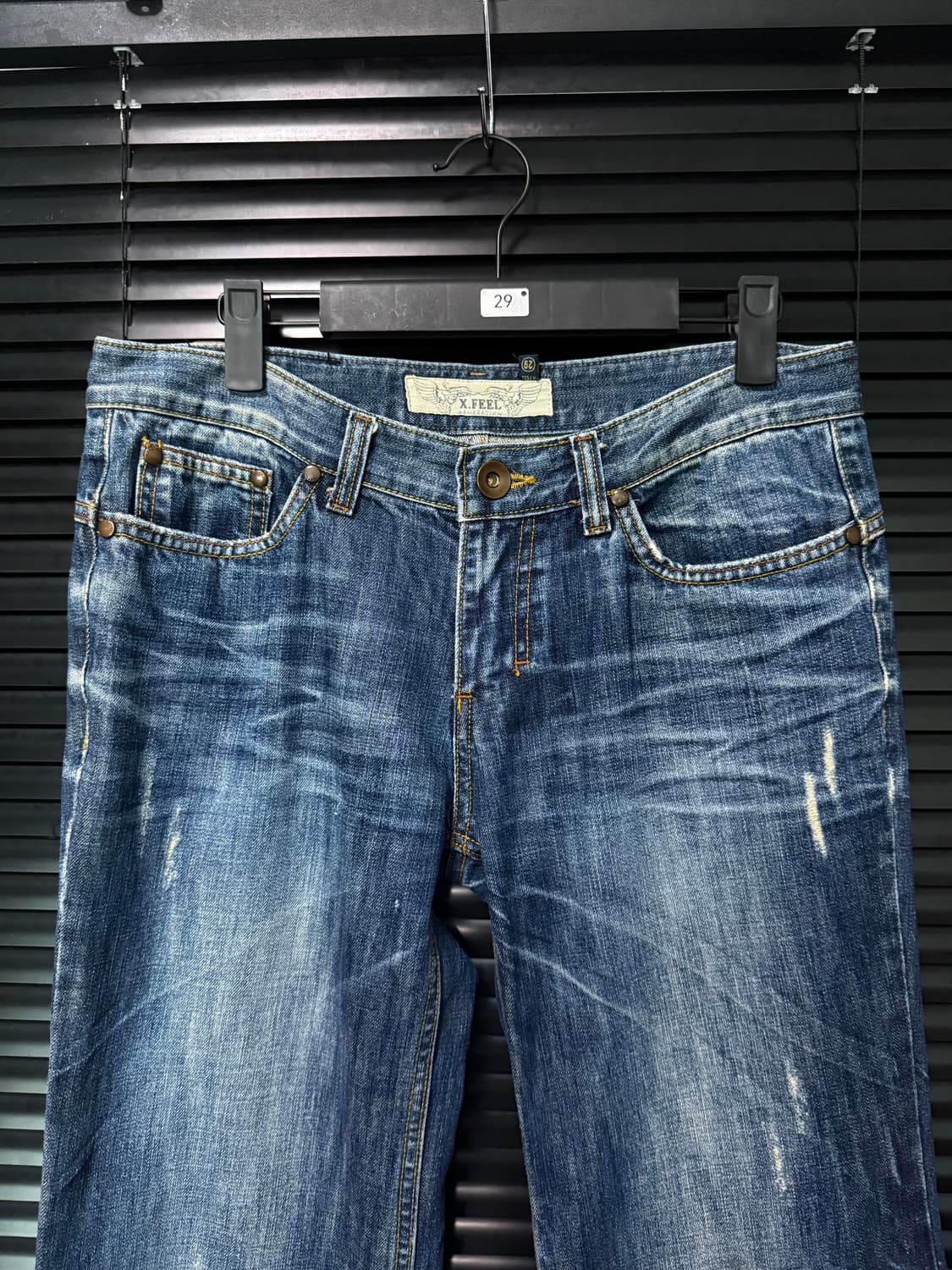 X.FEEL 로우라이즈 데님 워싱 29 일본 빈티지 플레어진 락 펑크 찡 상품이미지2
