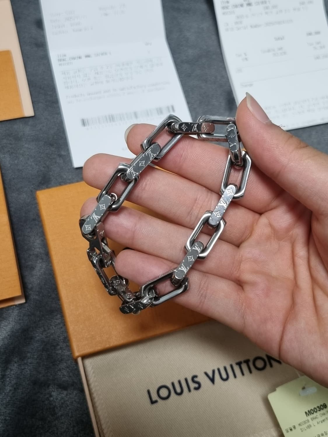 [ 새상품급 풀구성 ] 루이비통 버질아블로 모노그램 체인팔찌 실버 상품이미지3
