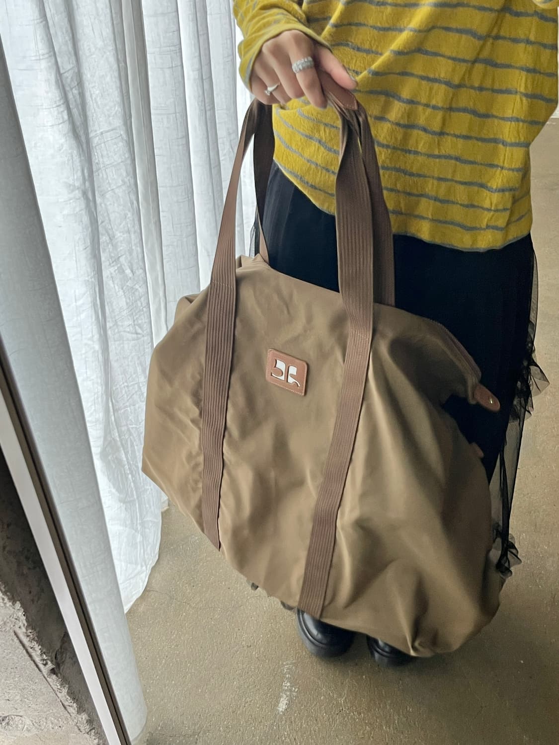 90s Courreges 꾸레쥬 코튼 쇼퍼백 카멜 상품이미지1