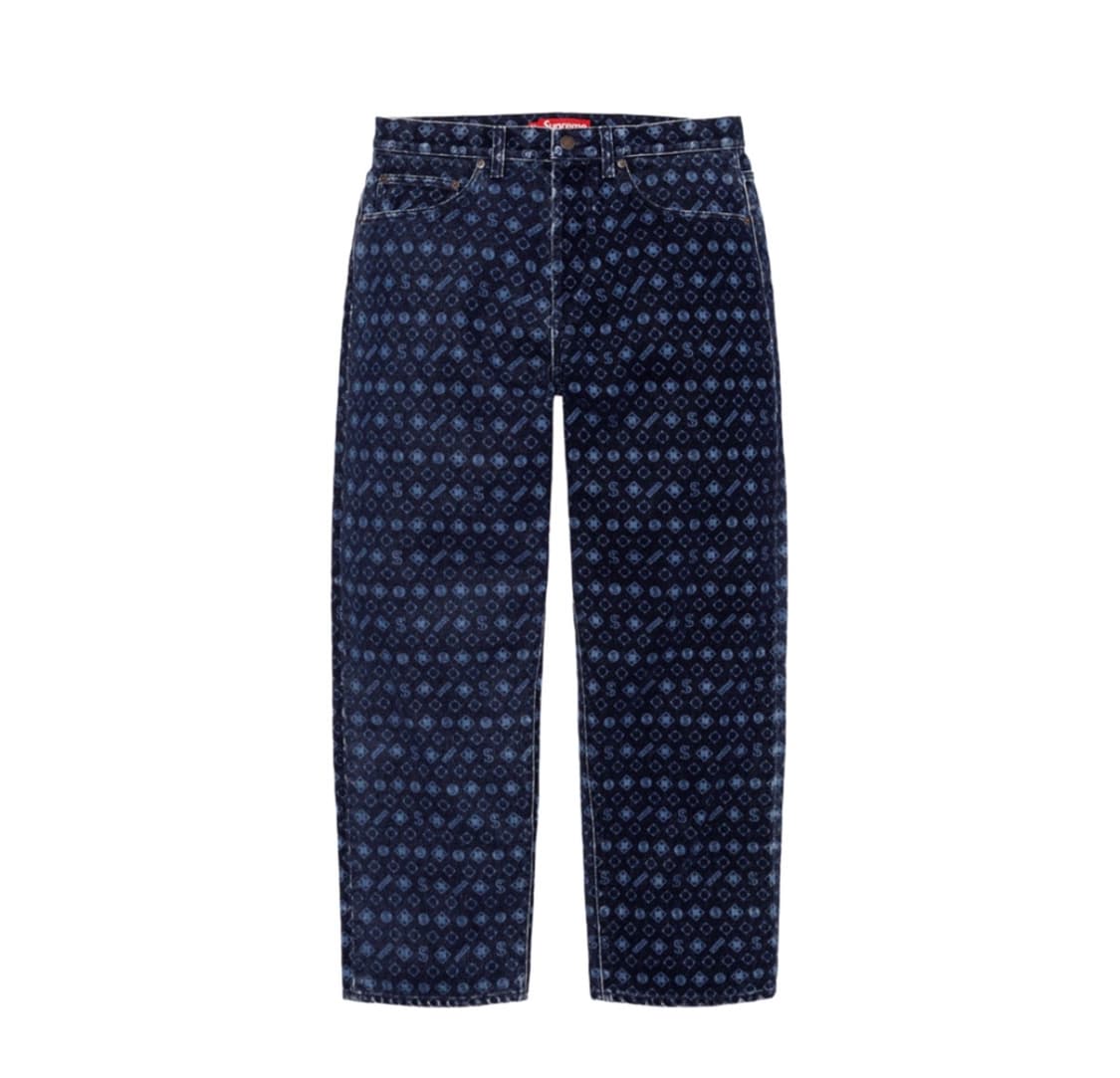 [30] 슈프림 플록 데님 팬츠 루즈 핏 데님 진 블루 상품이미지1