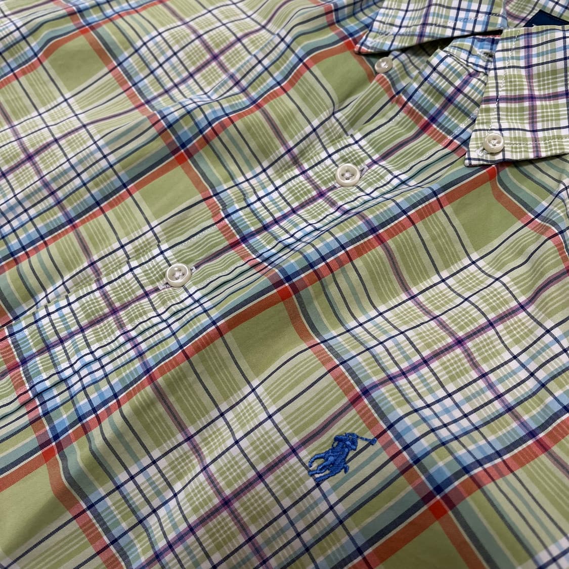 폴로 랄프로렌 남성 그린 체크 반팔 셔츠 XL/105 상품이미지4