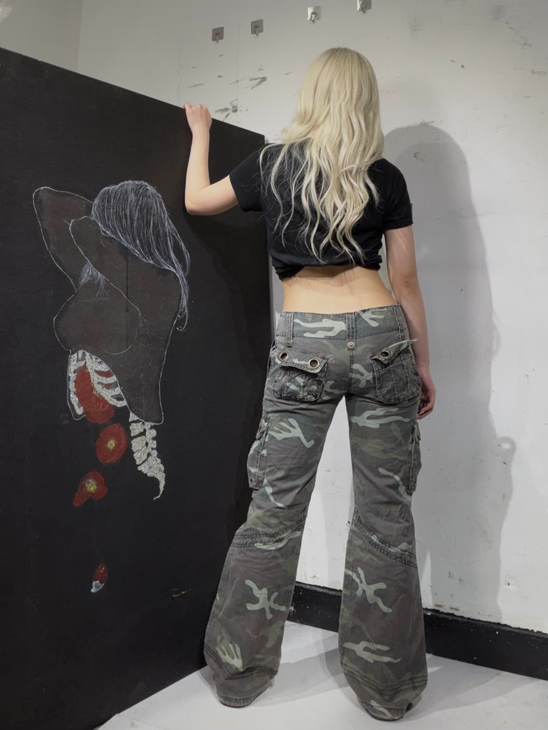 JPN 일본 빈티지 밀리터리 카모 부츠컷 로우라이즈 카고 팬츠 M 상품이미지1