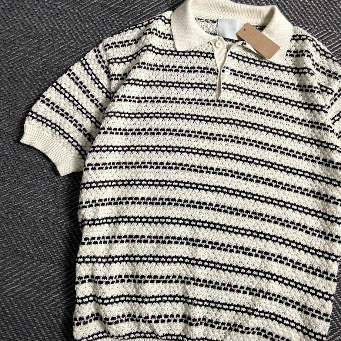 Gentlecover 스트라이프 패턴 오픈 카라 니트 반팔o 5044 상품이미지3