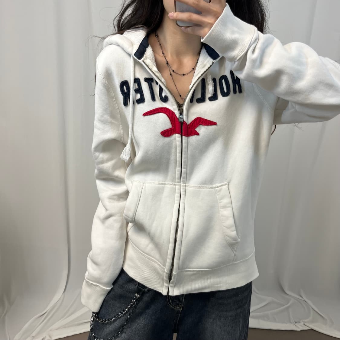 Hollister white hood zip-up 상품이미지3