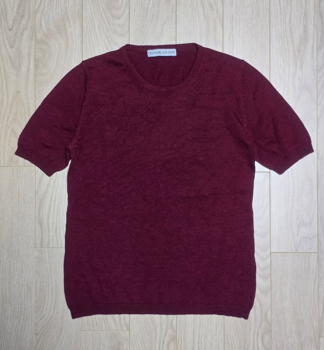 츠모리치사토 버건디 울 반팔니트 상품이미지1