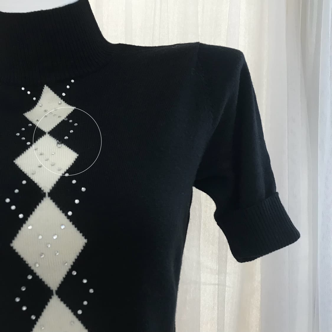 큐빅 아가일 터틀넥 반팔 니트탑 갸루 헤이세이 상품이미지2