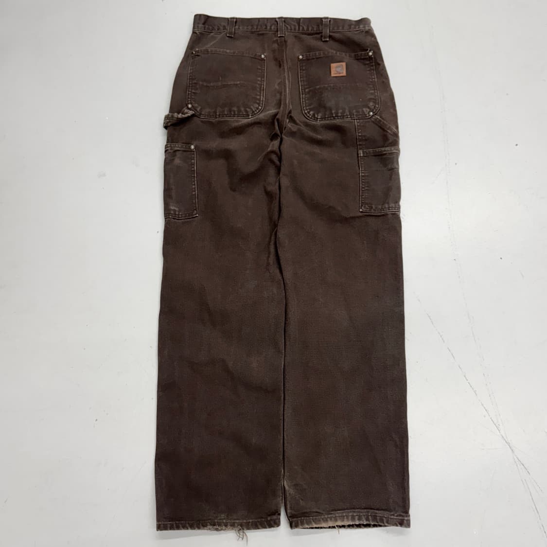 칼하트 더블니 다크브라운 가죽패치 카펜터 페이딩 와이드 워크팬츠 상품이미지3