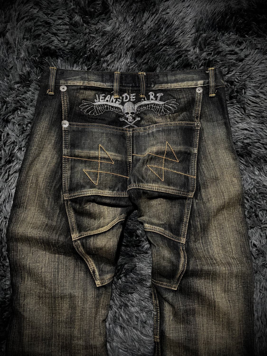 JEANS DE ART 옐로우 워싱 멀티포켓 백 윙자수 데님 카고팬츠 상품이미지8