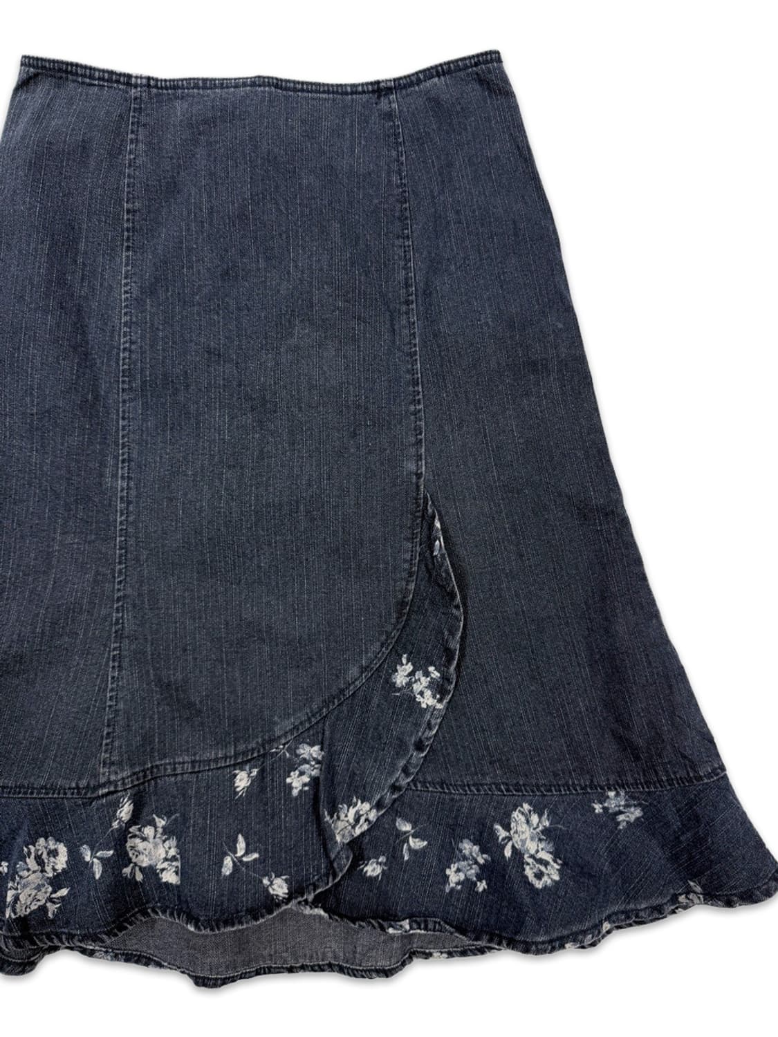 빈티지 네이비 데님 모리 프릴 미디 스커트 상품이미지2