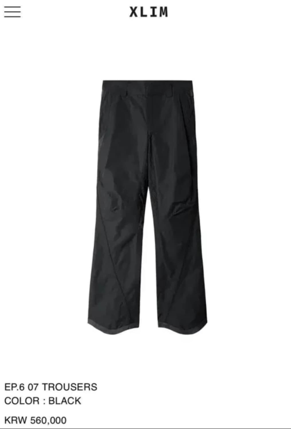 XLIM EP.6 07 TROUSERS Black Mens M 상품이미지1