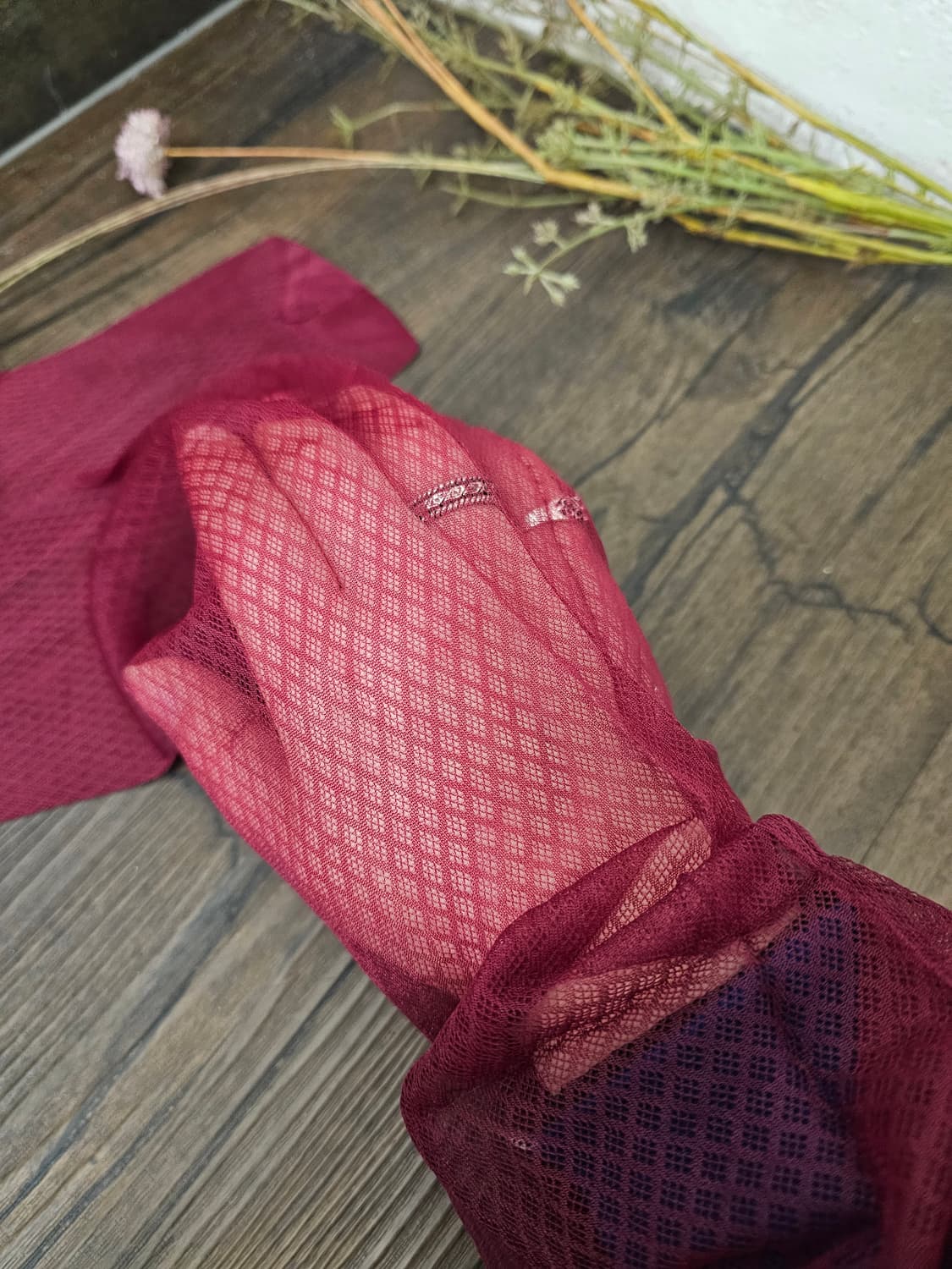 Japan 버건디 오버-니 망사스타킹 상품이미지1