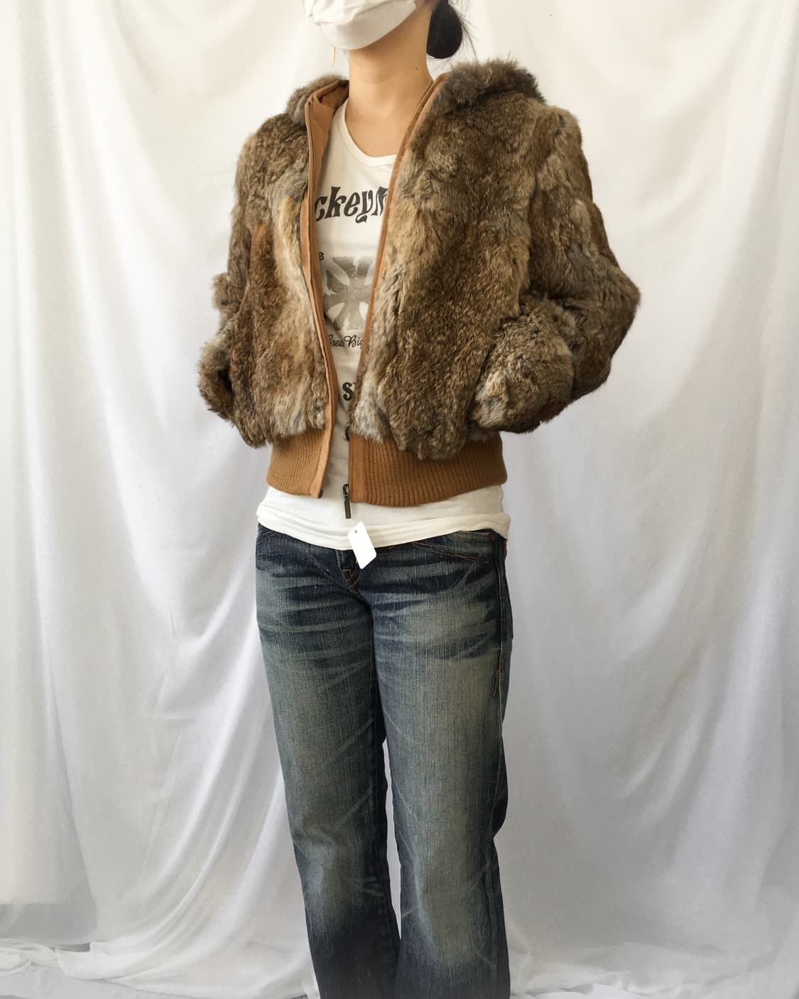 Rabbit fur hood zip up jacket 상품이미지8