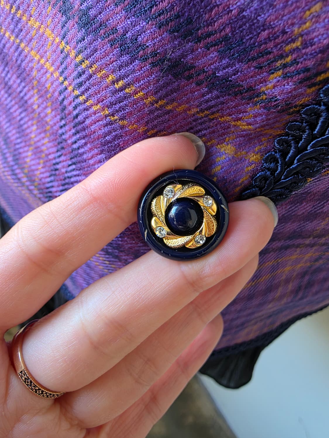 체크 패턴 레이스 테이핑 퍼플 자켓 상품이미지3