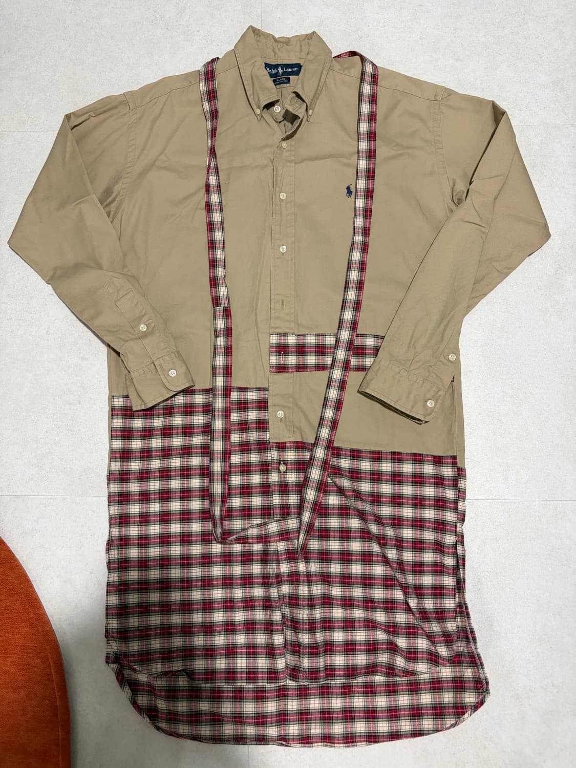 폴로 오버핏셔츠 커스텀 패치워크 원피스  상품이미지1